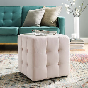 Modway Furniture Contour Tufted Cube Ottoman in Performance Velvet - Elegant, Stain-Resistant Accent for Any Room Pink EEI-3577-PNK