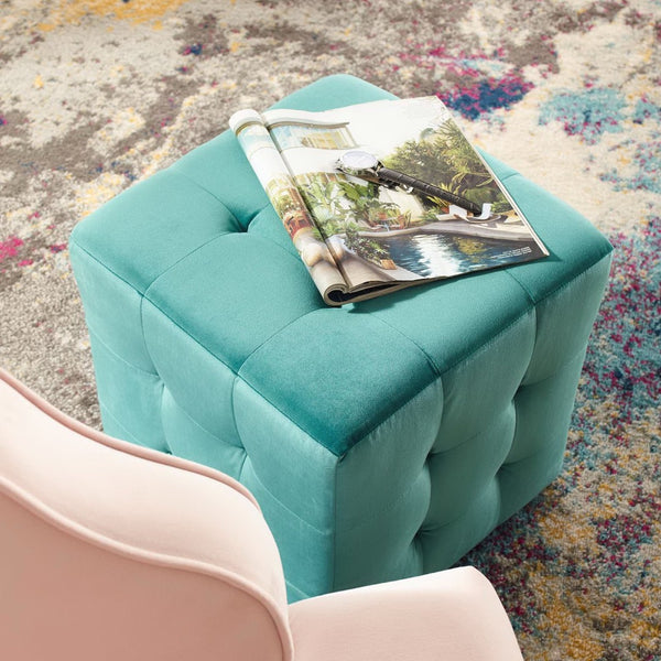 Modway Furniture Contour Tufted Cube Ottoman in Performance Velvet - Elegant, Stain-Resistant Accent for Any Room Teal EEI-3577-TEA