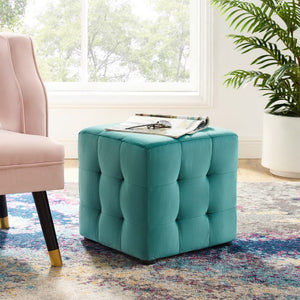 Modway Furniture Contour Tufted Cube Ottoman in Performance Velvet - Elegant, Stain-Resistant Accent for Any Room Teal EEI-3577-TEA