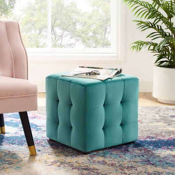 Modway Furniture Contour Tufted Cube Ottoman in Performance Velvet - Elegant, Stain-Resistant Accent for Any Room Teal EEI-3577-TEA
