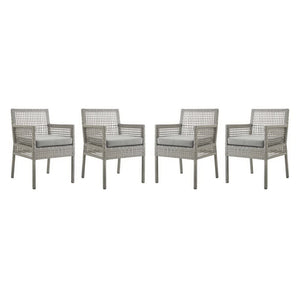 Modway Furniture Aura Outdoor Patio Wicker Rattan Dining Armchair Set of 4 - Stylish, Durable, Weather-Resistant Design Gray Gray EEI-3594-GRY-GRY