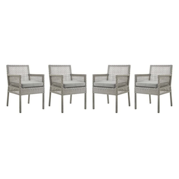 Modway Furniture Aura Outdoor Patio Wicker Rattan Dining Armchair Set of 4 - Stylish, Durable, Weather-Resistant Design Gray Gray EEI-3594-GRY-GRY