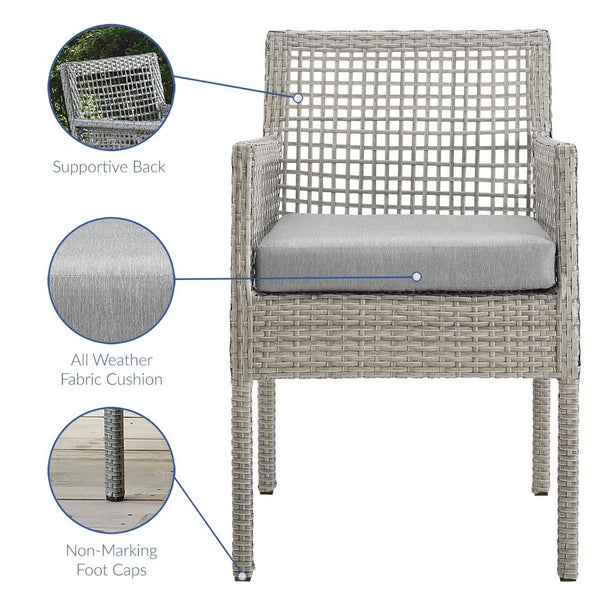 Modway Furniture Aura Outdoor Patio Wicker Rattan Dining Armchair Set of 4 - Stylish, Durable, Weather-Resistant Design Gray Gray EEI-3594-GRY-GRY