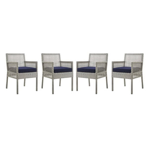 Modway Furniture Aura Outdoor Patio Wicker Rattan Dining Armchair Set of 4 - Stylish, Durable, Weather-Resistant Design Gray Navy EEI-3594-GRY-NAV