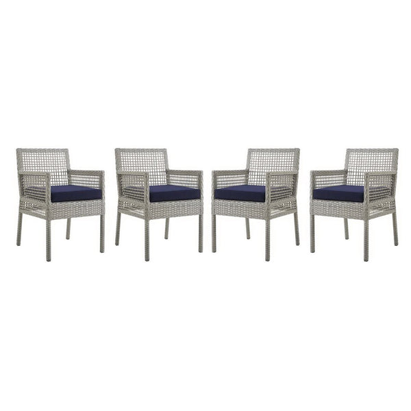 Modway Furniture Aura Outdoor Patio Wicker Rattan Dining Armchair Set of 4 - Stylish, Durable, Weather-Resistant Design Gray Navy EEI-3594-GRY-NAV
