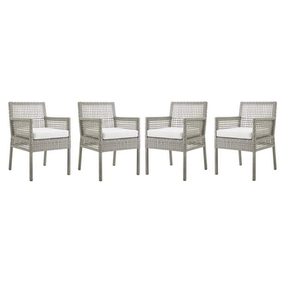 Modway Furniture Aura Outdoor Patio Wicker Rattan Dining Armchair Set of 4 - Stylish, Durable, Weather-Resistant Design Gray White EEI-3594-GRY-WHI