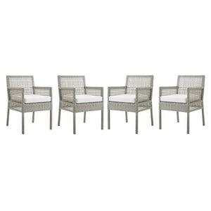 Modway Furniture Aura Outdoor Patio Wicker Rattan Dining Armchair Set of 4 - Stylish, Durable, Weather-Resistant Design Gray White EEI-3594-GRY-WHI