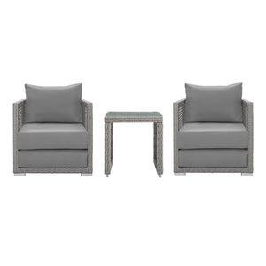 Modway Furniture Aura 3 Piece Outdoor Patio Wicker Rattan Set - Comfortable, Durable, and Easy-to-Maintain Design Gray Gray EEI-3595-GRY-GRY-SET