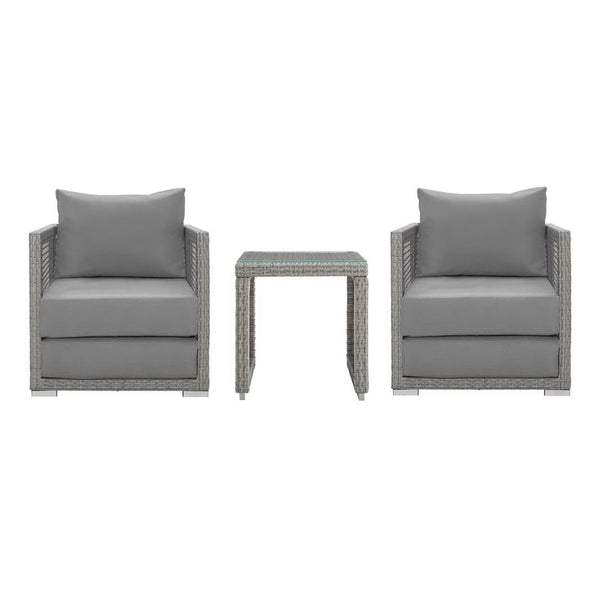 Modway Furniture Aura 3 Piece Outdoor Patio Wicker Rattan Set - Comfortable, Durable, and Easy-to-Maintain Design Gray Gray EEI-3595-GRY-GRY-SET