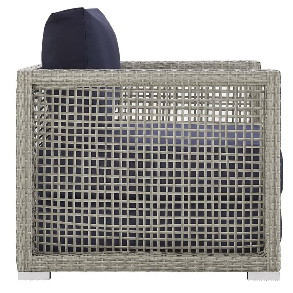 Modway Furniture Aura 3 Piece Outdoor Patio Wicker Rattan Set - Comfortable, Durable, and Easy-to-Maintain Design Gray Navy EEI-3595-GRY-NAV-SET