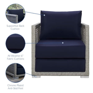 Modway Furniture Aura 3 Piece Outdoor Patio Wicker Rattan Set - Comfortable, Durable, and Easy-to-Maintain Design Gray Navy EEI-3595-GRY-NAV-SET