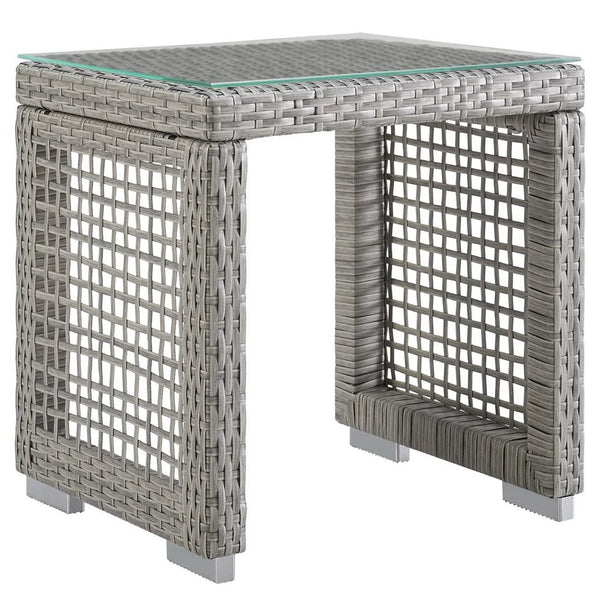 Modway Furniture Aura 3 Piece Outdoor Patio Wicker Rattan Set - Comfortable, Durable, and Easy-to-Maintain Design Gray Navy EEI-3595-GRY-NAV-SET