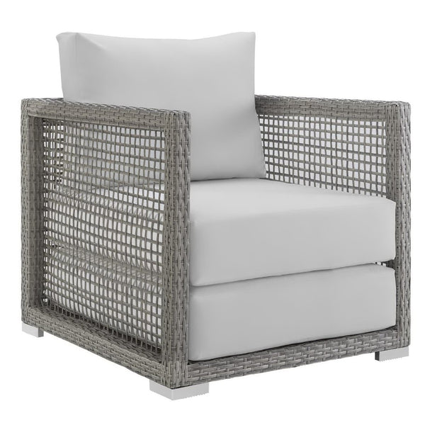 Modway Furniture Aura 3 Piece Outdoor Patio Wicker Rattan Set - Comfortable, Durable, and Easy-to-Maintain Design Gray White EEI-3595-GRY-WHI-SET