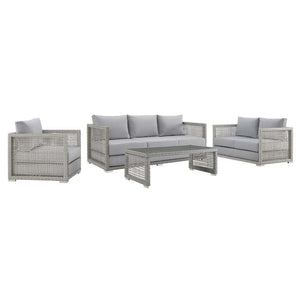 Modway Furniture Aura 4-Piece Outdoor Patio Wicker Rattan Set - Stylish, Durable & Comfortable for Relaxed Living Gray Gray EEI-3596-GRY-GRY-SET