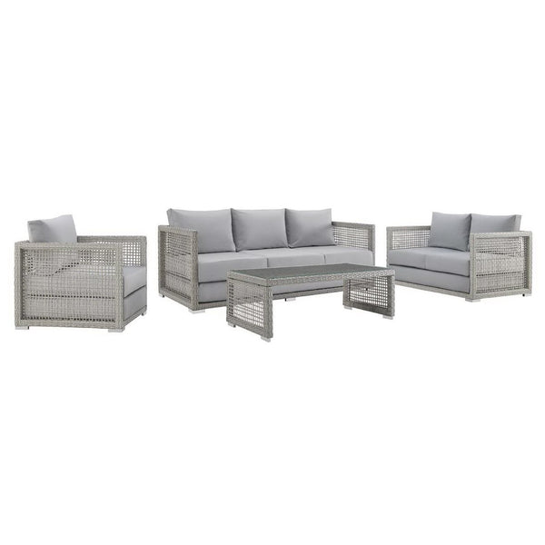 Modway Furniture Aura 4-Piece Outdoor Patio Wicker Rattan Set - Stylish, Durable & Comfortable for Relaxed Living Gray Gray EEI-3596-GRY-GRY-SET