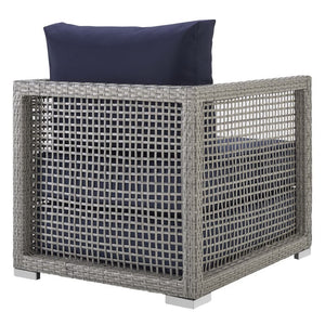 Modway Furniture Aura 3 Piece Outdoor Patio Wicker Rattan Set by Modway - Comfortable, Durable, Stylish Relaxation Solution Gray Navy EEI-3597-GRY-NAV-SET