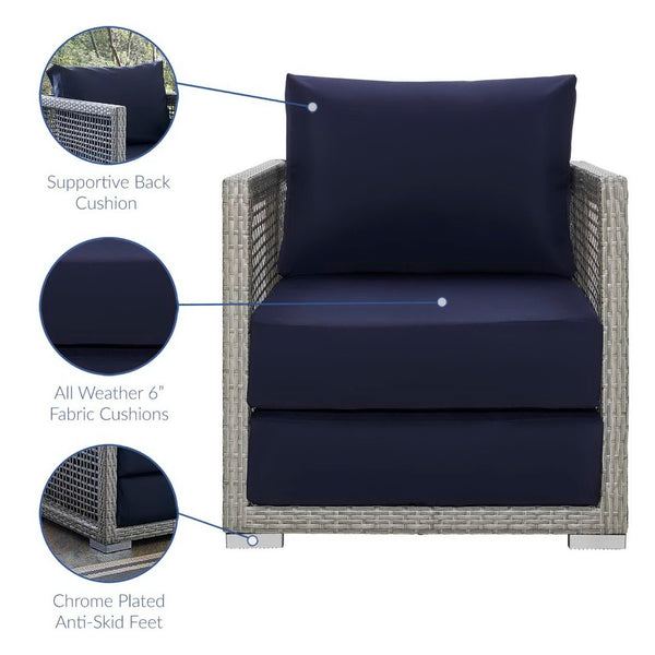 Modway Furniture Aura 3 Piece Outdoor Patio Wicker Rattan Set by Modway - Comfortable, Durable, Stylish Relaxation Solution Gray Navy EEI-3597-GRY-NAV-SET