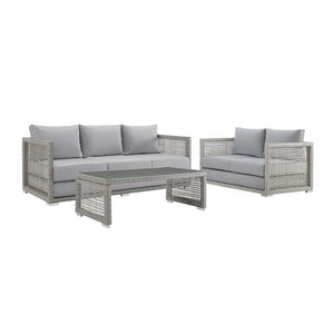 Modway Furniture Aura 3 Piece Outdoor Patio Wicker Rattan Set - Weather-Resistant, Plush Cushions & Modern Design Gray Gray EEI-3598-GRY-GRY-SET