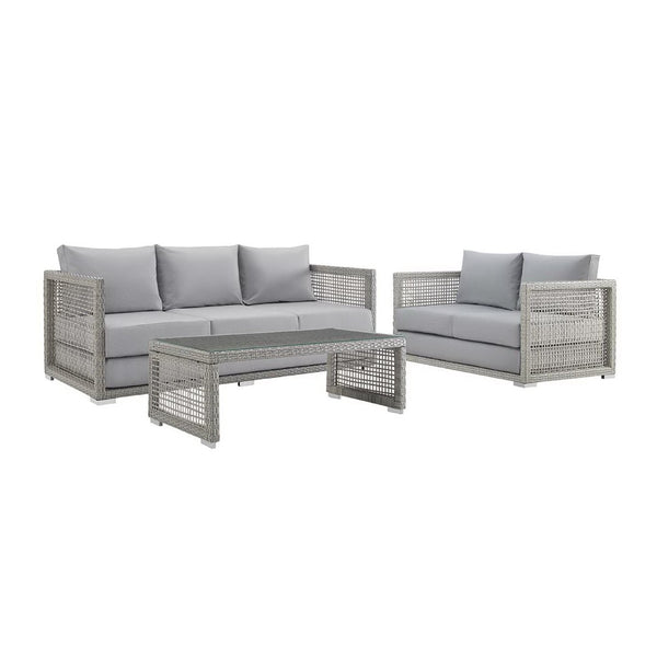 Modway Furniture Aura 3 Piece Outdoor Patio Wicker Rattan Set - Weather-Resistant, Plush Cushions & Modern Design Gray Gray EEI-3598-GRY-GRY-SET