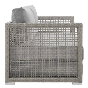 Modway Furniture Aura 3 Piece Outdoor Patio Wicker Rattan Set - Weather-Resistant, Plush Cushions & Modern Design Gray Gray EEI-3598-GRY-GRY-SET