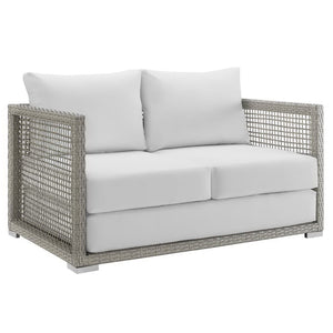 Modway Furniture Aura 3 Piece Outdoor Patio Wicker Rattan Set - Weather-Resistant, Plush Cushions & Modern Design Gray White EEI-3598-GRY-WHI-SET