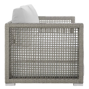 Modway Furniture Aura 3 Piece Outdoor Patio Wicker Rattan Set - Weather-Resistant, Plush Cushions & Modern Design Gray White EEI-3598-GRY-WHI-SET