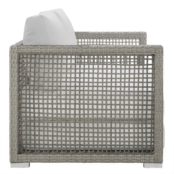 Modway Furniture Aura 3 Piece Outdoor Patio Wicker Rattan Set - Weather-Resistant, Plush Cushions & Modern Design Gray White EEI-3598-GRY-WHI-SET