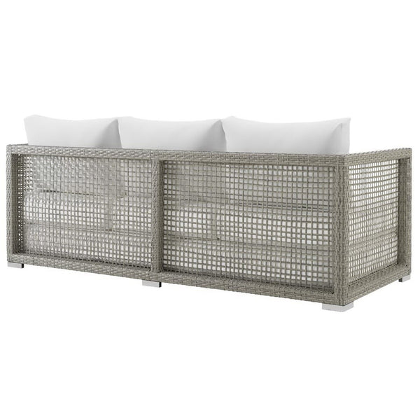 Modway Furniture Aura 3 Piece Outdoor Patio Wicker Rattan Set - Weather-Resistant, Plush Cushions & Modern Design Gray White EEI-3598-GRY-WHI-SET