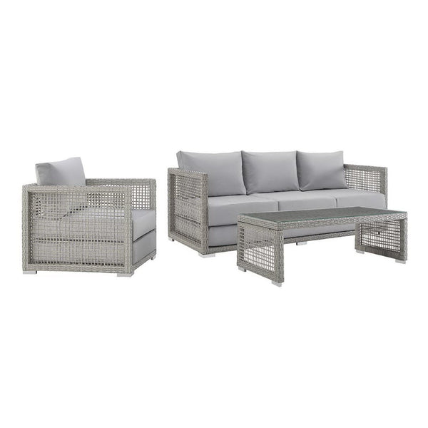 Modway Furniture Aura 3-Piece Outdoor Patio Wicker Rattan Set - Durable, All-Weather Comfort for Stylish Gatherings Gray Gray EEI-3599-GRY-GRY-SET