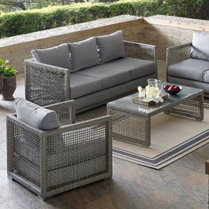 Modway Furniture Aura 3-Piece Outdoor Patio Wicker Rattan Set - Durable, All-Weather Comfort for Stylish Gatherings Gray Gray EEI-3599-GRY-GRY-SET