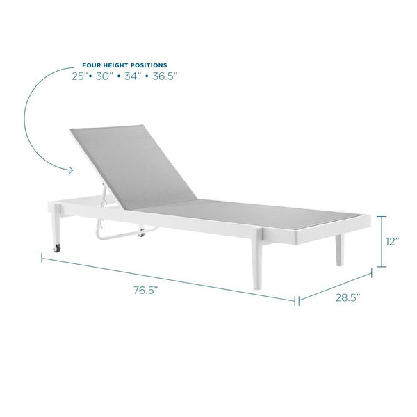 Modway Furniture Charleston Outdoor Patio Chaise Lounge Chair - Adjustable, Durable, Weather-Ready Comfort for Relaxation EEI-3610-WHI-GRY