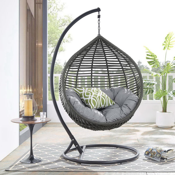 Modway Furniture Garner Teardrop Outdoor Patio Swing Chair - Stylish All-Weather Comfort for Indoor & Outdoor Spaces Gray Gray EEI-3614-GRY-GRY