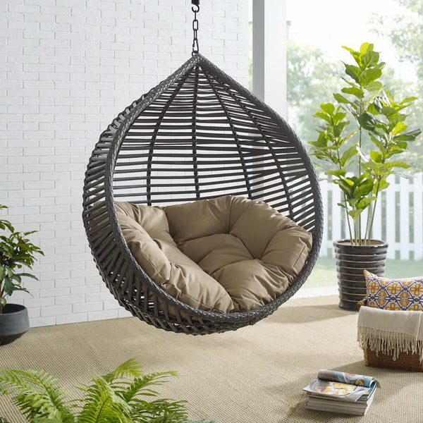 Modway Furniture Garner Teardrop Outdoor Patio Swing Chair - Stylish All-Weather Comfort for Indoor & Outdoor Spaces Gray Mocha EEI-3614-GRY-MOC