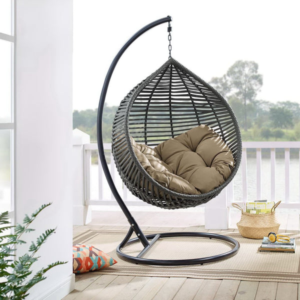 Modway Furniture Garner Teardrop Outdoor Patio Swing Chair - Stylish All-Weather Comfort for Indoor & Outdoor Spaces Gray Mocha EEI-3614-GRY-MOC