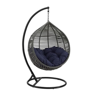 Modway Furniture Garner Teardrop Outdoor Patio Swing Chair - Stylish All-Weather Comfort for Indoor & Outdoor Spaces Gray Navy EEI-3614-GRY-NAV