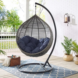 Modway Furniture Garner Teardrop Outdoor Patio Swing Chair - Stylish All-Weather Comfort for Indoor & Outdoor Spaces Gray Navy EEI-3614-GRY-NAV