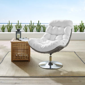 Modway Furniture Brighton Wicker Rattan Outdoor Swivel Lounge Chair – Stylish, Durable & Comfortable for Patios Light Gray White EEI-3616-LGR-WHI
