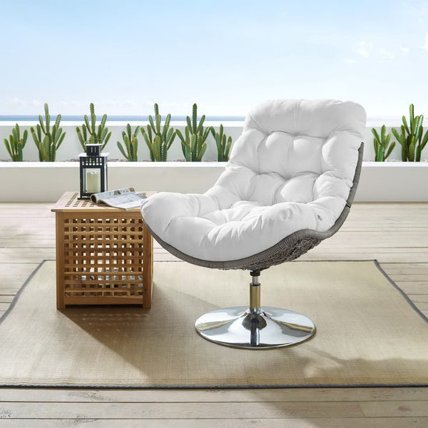 Modway Furniture Brighton Wicker Rattan Outdoor Swivel Lounge Chair – Stylish, Durable & Comfortable for Patios Light Gray White EEI-3616-LGR-WHI