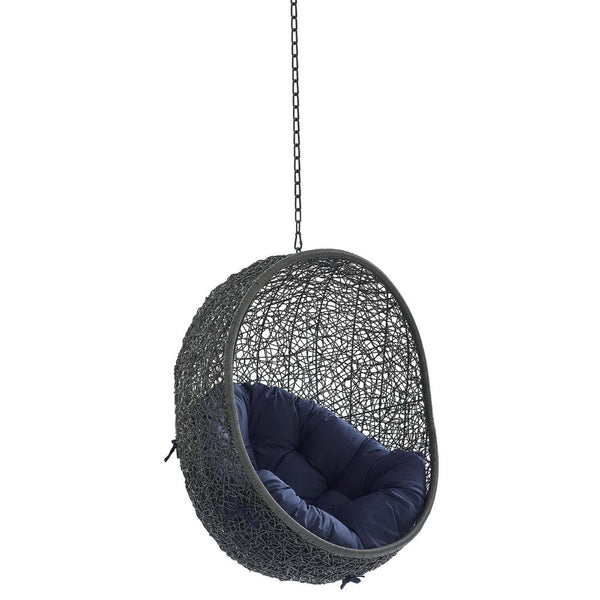 Modway Furniture Hide Outdoor Patio Swing Chair with Sunbrella® Cushions – Durable, Stylish, and Comfortable Lounge Chair Gray Navy EEI-3634-GRY-NAV