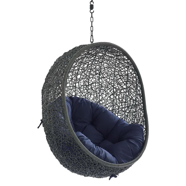Modway Furniture Hide Outdoor Patio Swing Chair with Sunbrella® Cushions – Durable, Stylish, and Comfortable Lounge Chair Gray Navy EEI-3634-GRY-NAV