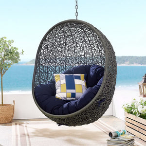 Modway Furniture Hide Outdoor Patio Swing Chair with Sunbrella® Cushions – Durable, Stylish, and Comfortable Lounge Chair Gray Navy EEI-3634-GRY-NAV