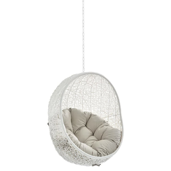 Modway Furniture Hide Outdoor Patio Swing Chair with Sunbrella® Cushions – Durable, Stylish, and Comfortable Lounge Chair White Beige EEI-3634-WHI-BEI