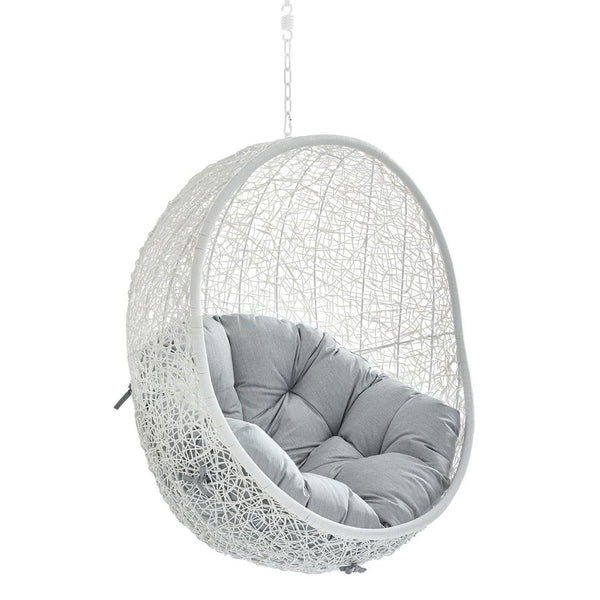 Modway Furniture Hide Outdoor Patio Swing Chair with Sunbrella® Cushions – Durable, Stylish, and Comfortable Lounge Chair White Gray EEI-3634-WHI-GRY