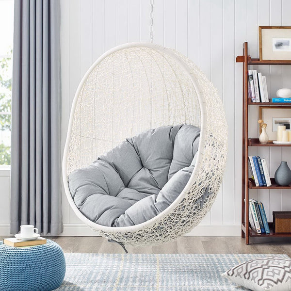 Modway Furniture Hide Outdoor Patio Swing Chair with Sunbrella® Cushions – Durable, Stylish, and Comfortable Lounge Chair White Gray EEI-3634-WHI-GRY