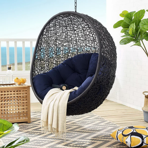 Modway Furniture Encase Sunbrella® Fabric Swing Lounge Chair - Durable Outdoor Comfort for Patios and Porches Black Navy EEI-3635-BLK-NAV