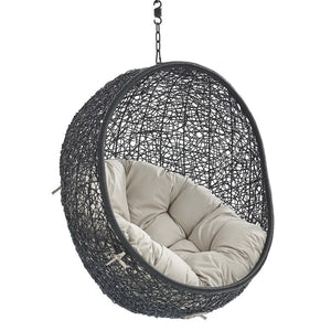 Modway Furniture Encase Outdoor Patio Swing Chair - Stylish Lounge with Plush Cushion for Ultimate Comfort & Durability Black Beige EEI-3636-BLK-BEI