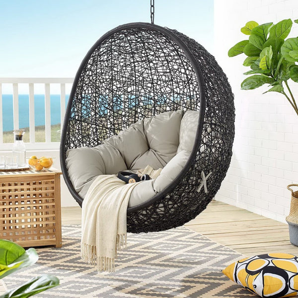 Modway Furniture Encase Outdoor Patio Swing Chair - Stylish Lounge with Plush Cushion for Ultimate Comfort & Durability Black Beige EEI-3636-BLK-BEI
