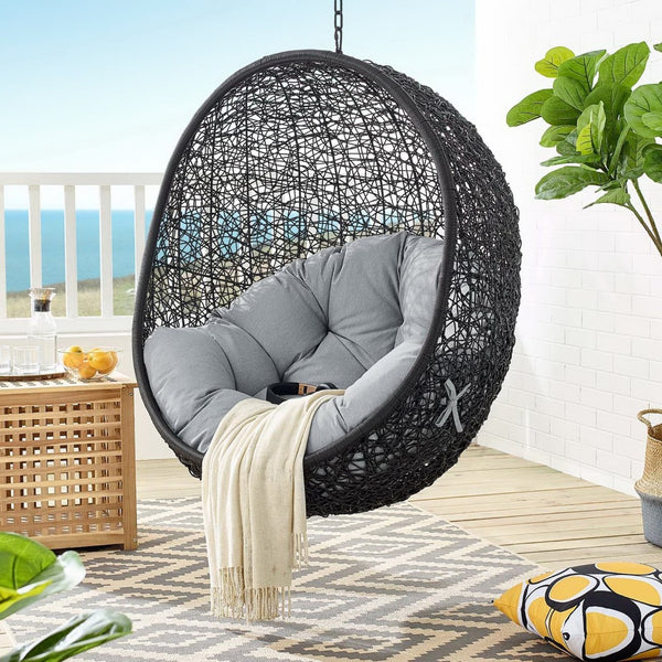 Modway Furniture Encase Outdoor Patio Swing Chair - Stylish Lounge with Plush Cushion for Ultimate Comfort & Durability Black Gray EEI-3636-BLK-GRY