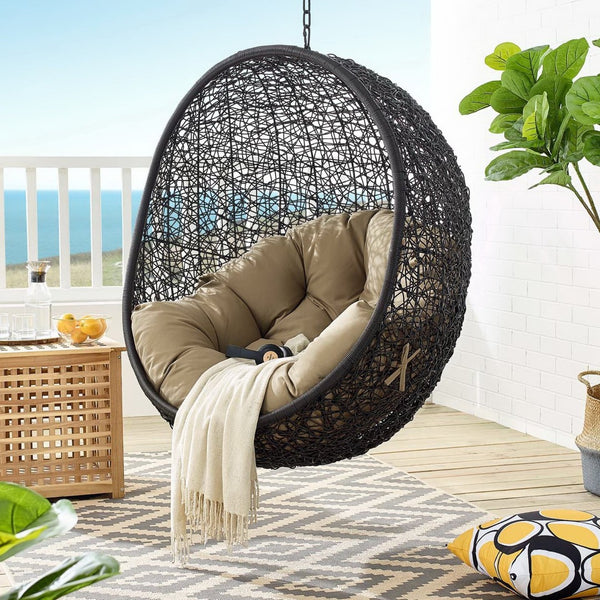 Modway Furniture Encase Outdoor Patio Swing Chair - Stylish Lounge with Plush Cushion for Ultimate Comfort & Durability Black Mocha EEI-3636-BLK-MOC