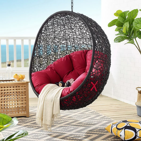 Modway Furniture Encase Outdoor Patio Swing Chair - Stylish Lounge with Plush Cushion for Ultimate Comfort & Durability Black Red EEI-3636-BLK-RED